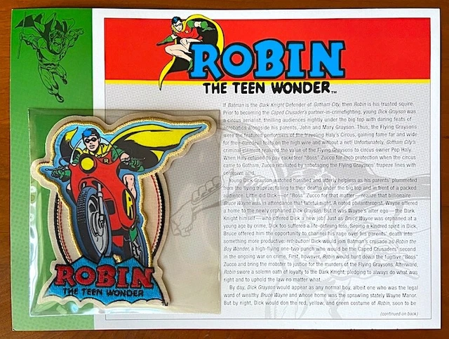 ROBIN PATCH on INFO CARD ~ from Willabee & Ward ~ DC COMICS PATCH COLLECTION