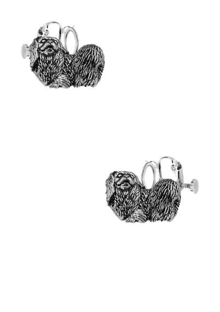 Pekingese Dog English Pewter Emblem on CLIP ON EARRINGS Ear Screw Pad D9