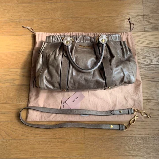 MIU MIU VITELLO LUX Leather Handbag Shoulder Bag 2way Brown with Guarantee Card
