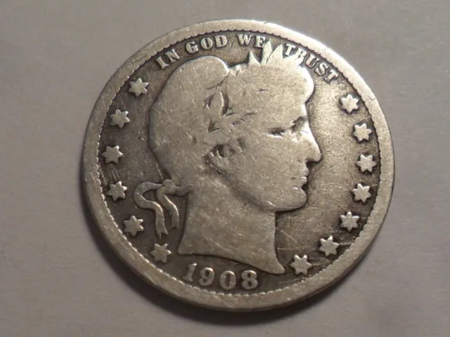 1908-O Nice "Better Date/Mm" Barber 90% Silver Quarter Low Mintage 6,244,000!!