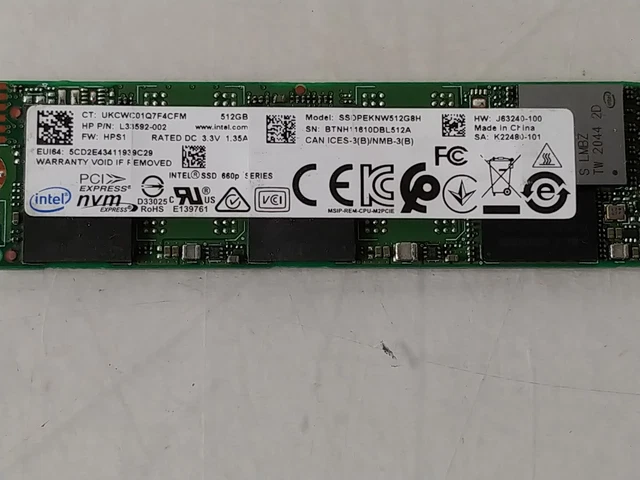 LOT OF 2 Intel 660P SSDPEKNW512G8H 512 G NVMe 80mm SSD 64.48