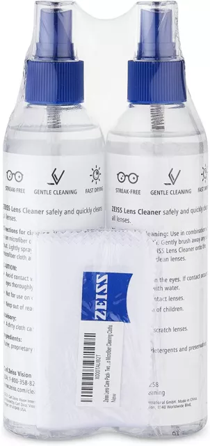Zeiss Lens Care 2Pack 8 Ounce Bottles of Lens Cleaner  Microfiber Cleaning NEW
