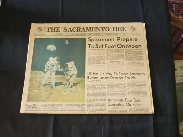 VTG NEWSPAPER 1969 Sacramento Bee Spaceman Prepare To Set Foot On Moon 7-20-69