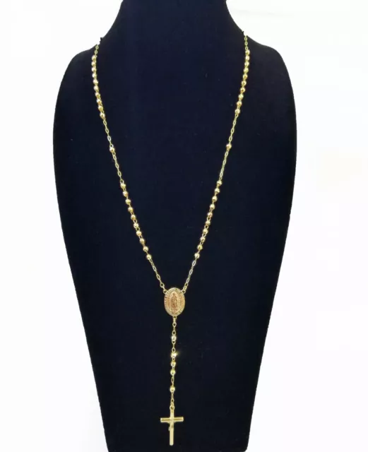 Real 10k Rosary Yellow Gold Diamond Cut Jesus Crucifix Necklace 18" Diamond Cuts Real 10k Rosary Yellow Gold Diamond Cut Jesus Crucifix Necklace 18" Diamond Cuts