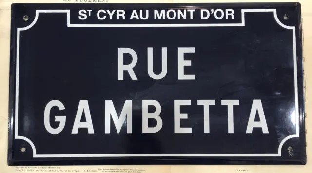 Vintage French Enameled Street Sign Plaque Rue Gambetta