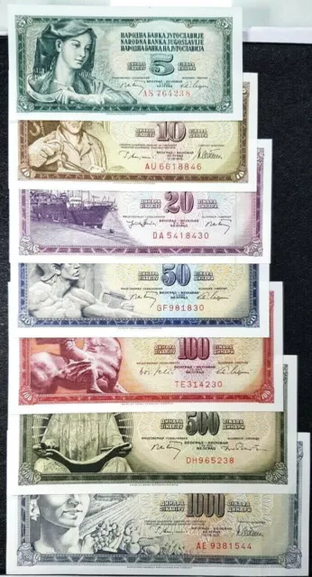 1965-1978 JUGOSLAVIJA 5-1000 Dinara Bank note sets 7pcs (+FREE1 Note)#20441
