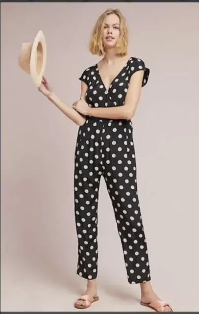 Anthropologie Corey Lynn Calter Black Ivory Polka Dot Wrapped Jumpsuit Size S
