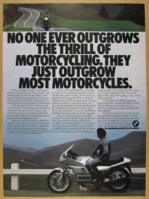 1985 BMW K100RS Motorcycle color photo vintage print Ad