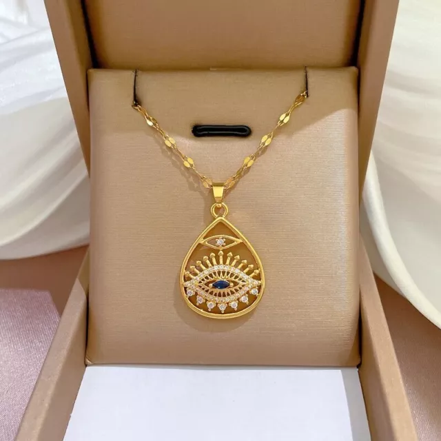 Fashion Jewelry Gold Cubic Zircon Evil Eye Pendant Necklace 464