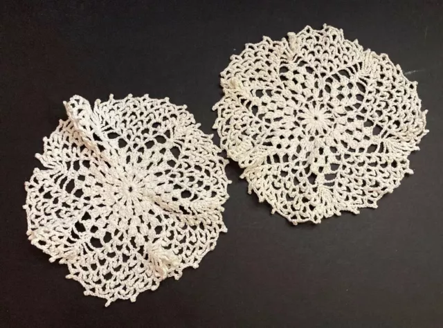 Lot of 2 vintage Crochet Round Small Doilies - Beautiful White