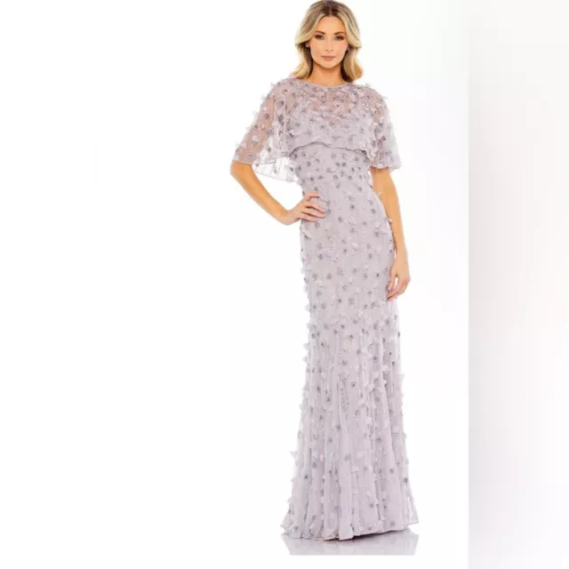 Mac Duggal EMBELLISHED BEADRD SEQUIN ILLUSION CAPE SLEEVE TRUMPET GOWN MAXI