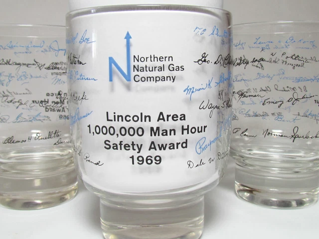 Northern Natural Gas 1969 Lincoln Nebraska Safety Award Glasses Set of 3