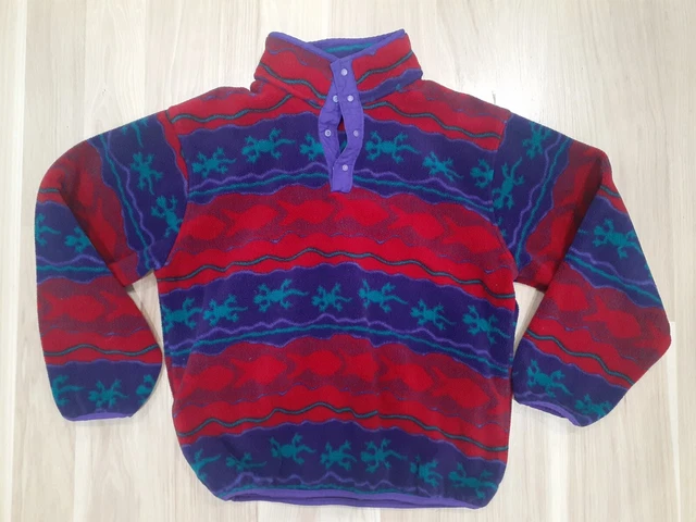 VTG LL Bean Boys XL Fleece 1/4 button snap Pullover Jacket aztec salamander