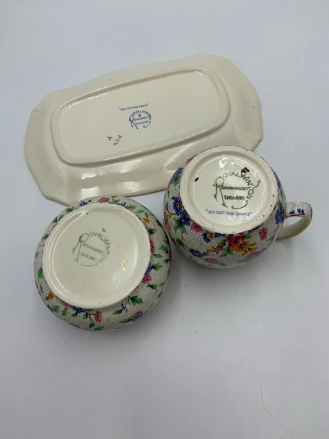 Royal Winton Grimwades OLD COTTAGE CHINTZ Sugar Bowl Creamer Tray Vintage 10