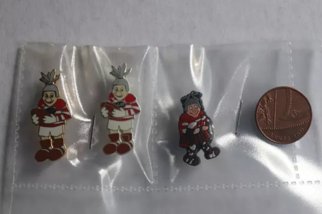 Three Wigan Rugby League Club enamel pin Badges Warriors