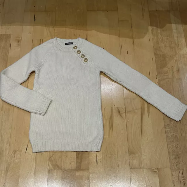 Creamy White Balmain 100% Merino Wool Knit Jumper - FR 34