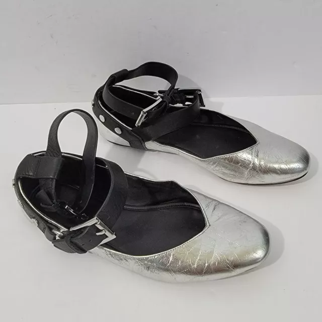 Rebecca Minkoff Women's Vivica Ballet Flat Shoes Sz 8M Metallic Leather Studded