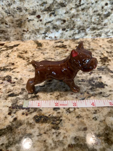 Vintage Brown Glaze Pottery Boston Terrier Dog Figurine
