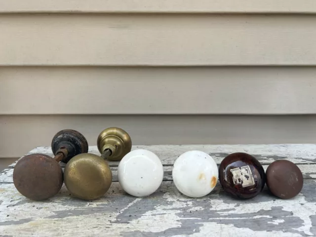 Antique Lot of Door Knobs Brown Marble Porcelain Brass Metal