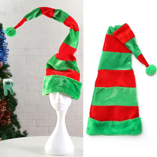 Adults Christmas Elf Hat Long Tail Xmas Party Funny Santa Helper Striped Hat