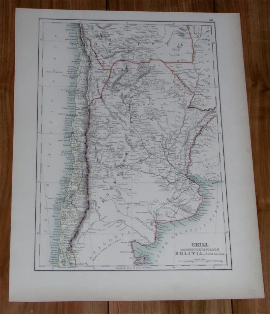 1889 Antique Map Of Argentina Chile Buenos Aires / South America