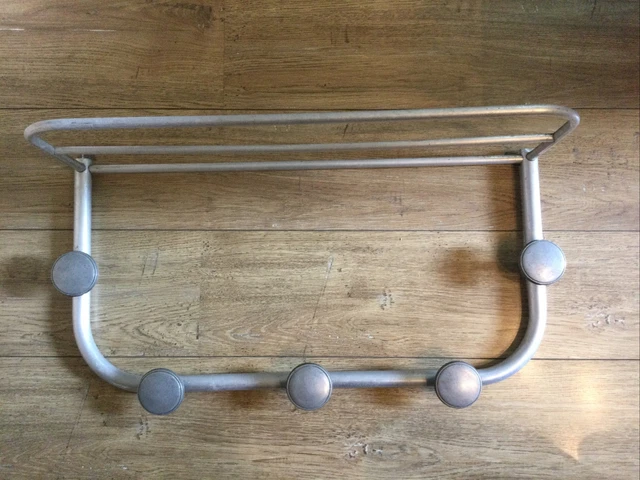 Porte manteau métal noir 6 patères rondes en bois 1950
