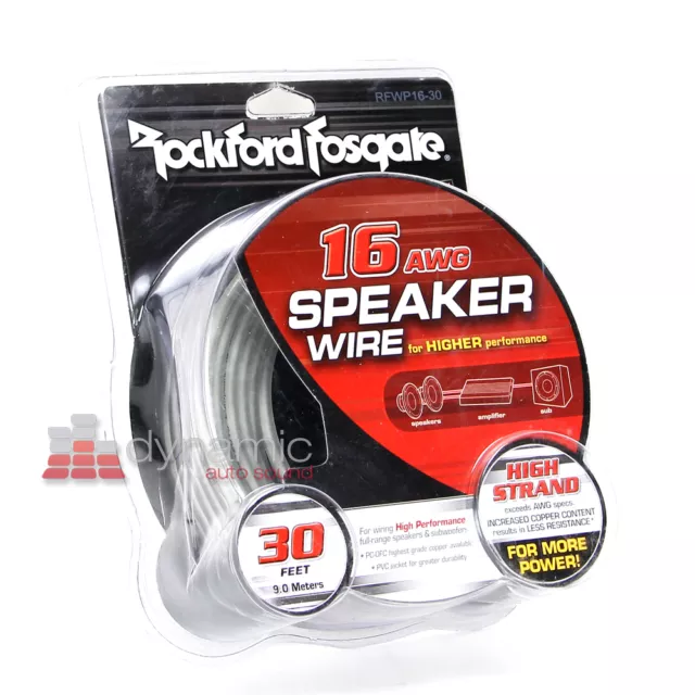 RockFord Fosgate RFWP16-30 Car 16 AWG Speaker Sub Wire 30ft. Black/Silver New