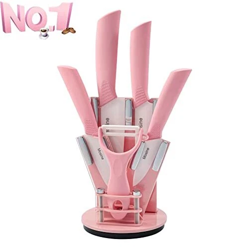 Juego de cuchillos de cerámica de cocina Happy-YoYo con bloque de cuchillos - cuchillo de cocina de carne de 6 piezas