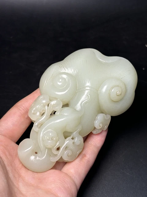 Chinese Exquisite Handmade Monkey and Ruyi Carving Hetian Jade Statue Pendant