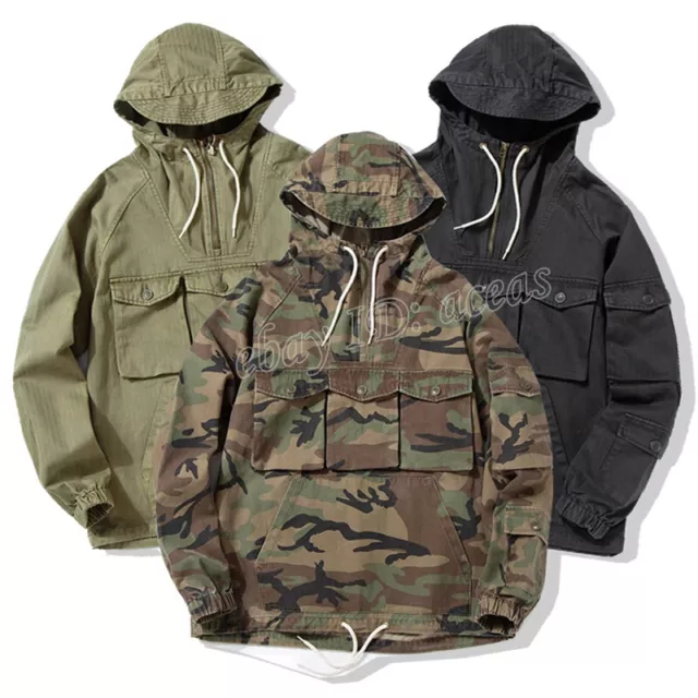 Men 100% Cotton Camouflage Tactical Jacket Smock Parka Army Pullover Pocket Coat