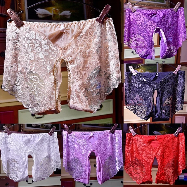 ZHINIAN Slip Sexy Da Donna In Pizzo Scava Fuori Mutandine All'uncinetto Con Lacci Mutandine Perizoma G String Lingerie Biancheria Intima Perizoma Di Seta Per Le Donne Pack, Rosso, L - Foto 4