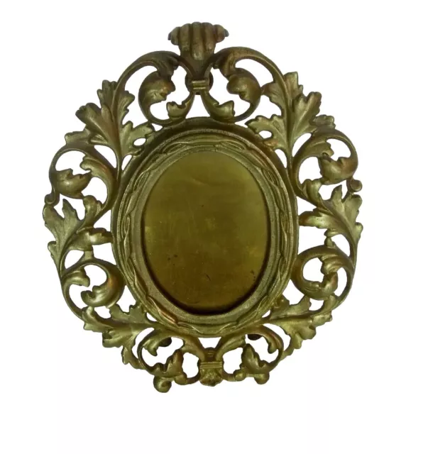 Vintage Antique Cast Iron Brass Gilded Art Nouveau Ornate Oval Picture Frame