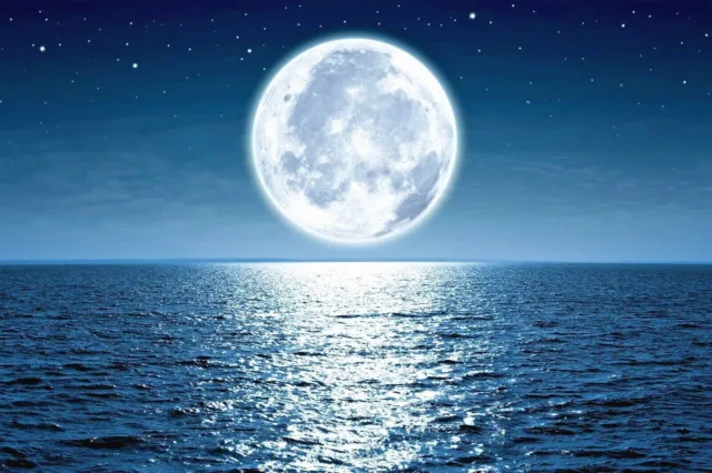 Moon At Night Blue Sea Seascape Canvas Wall Art Picture Print