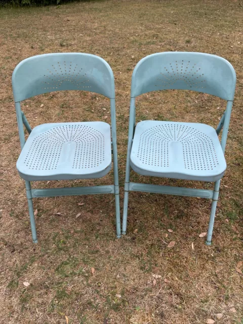 2X FOLDABLE Metal Chair In Aqua Ikea Frode 20.00 PicClick UK