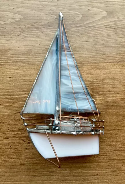 Stained Glass Sailboat Wire Frame with  Copper Aprox. 9" x 7"- Vintage
