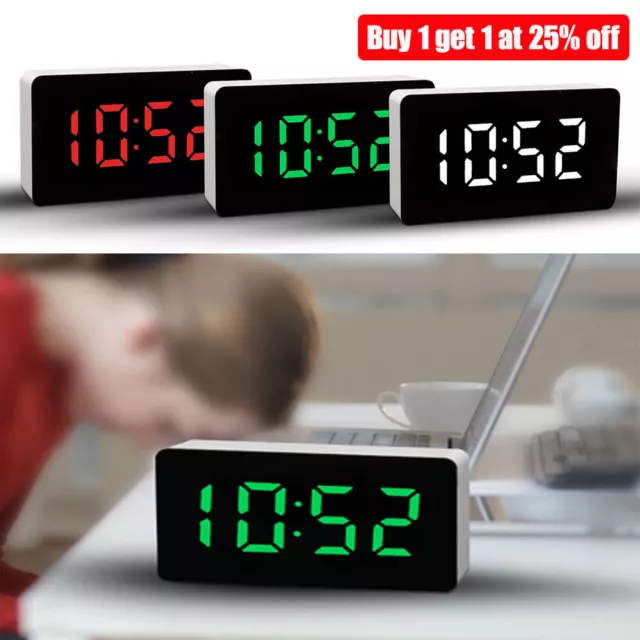 LED Electric Digital Alarm Clock Mains Battery Mirror Temperature Display New UK