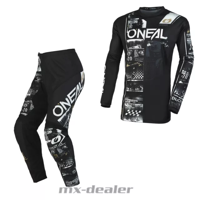 O'Neal Element Enfants Attaque V.23 Noir Blanc Motocross Combo Pantalon Jersey