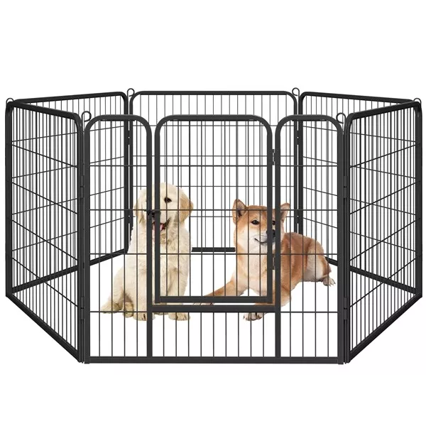 Parc Enclos pour Chiot Lapin Métal Flexible Hauteur 80cm 6 Panneaux Extérieur