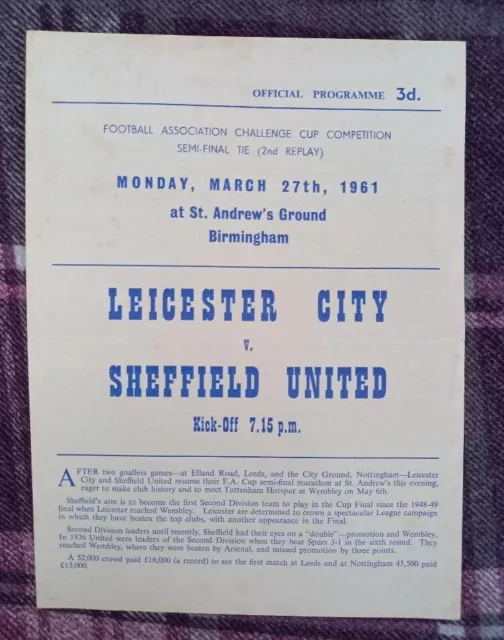 1961 FA Cup Semifinale 2° Replay - LEICESTER CITY v SHEFFIELD UNITED