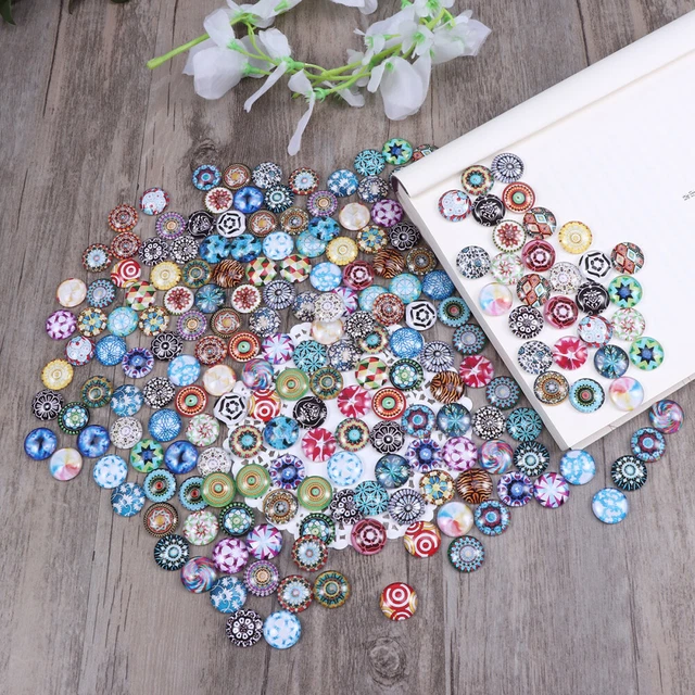 200 Pcs Flower Glass Beads Printed Jewellery Making