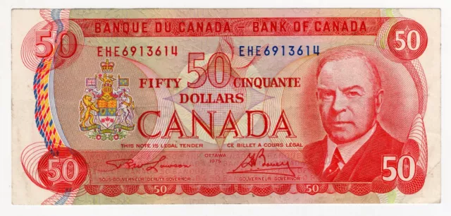 1975 Bank Of Canada Fifty 50 Dollar Bank Note Ehe 6913614 Nice Bill