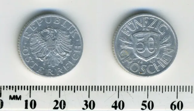 Austria 1947 - 50 Groschen Aluminum Coin - Imperial Eagle with Austrian shield 2