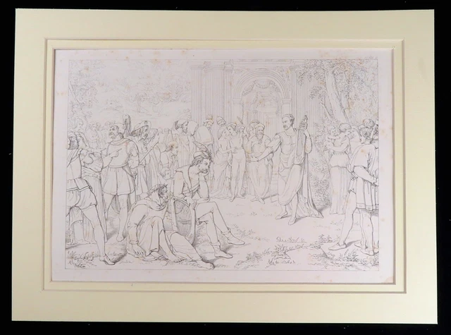 Castle of Indolence Poem William Rimmer Engraving Victorian Antique Print 1845