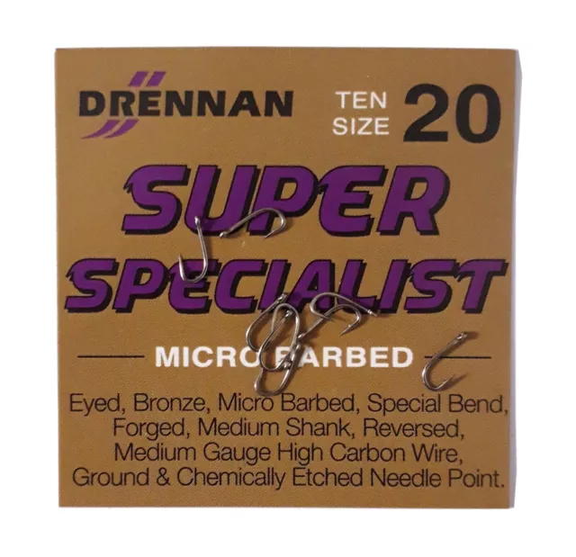 Drennan Super Specialist - Packet of Ten(10) Eyed Micro-Barbed Size 20 Hooks