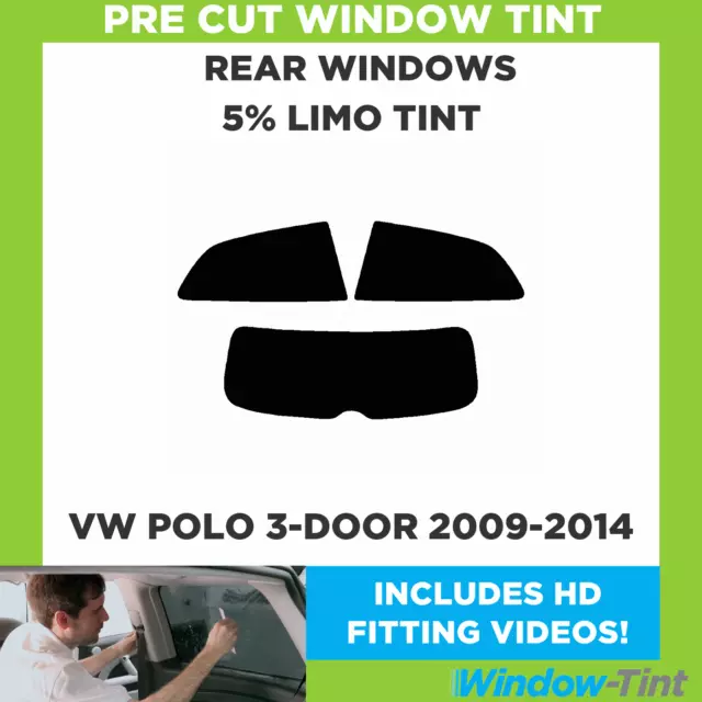 Pre Cut Window Tint for VW Polo 3-door 2009-14 5% Limo Black Rear Tinting Film