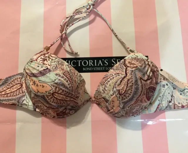 NUEVO CON ETIQUETAS Top de baño Victorias Secret Swim THE TEASE HALTER 34C Multi Bling RARO N5547