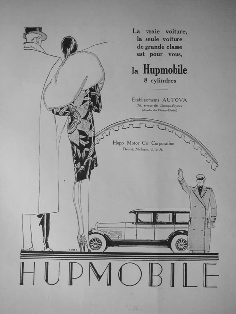 Publicité 1927 Voiture Hupmobile 8 Cylindres Établissement Autova - Advertising