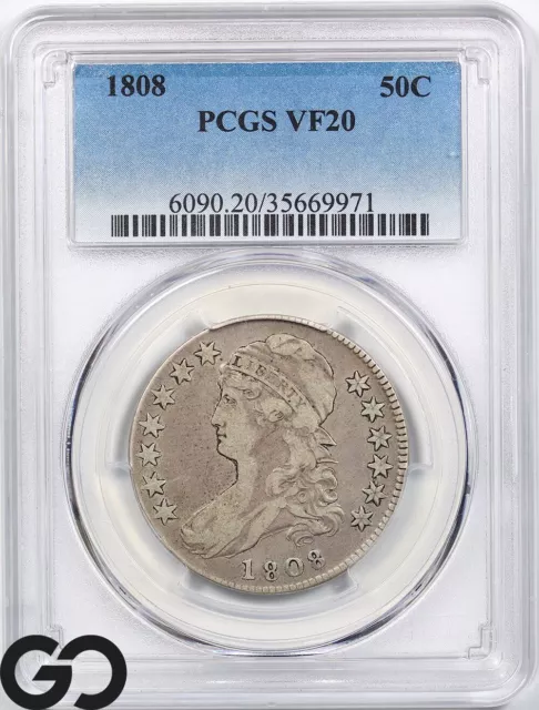 1808 VF20 Capped Bust Half Dollar PCGS Very Fine 20 ** Early Silver 50c, O-106!