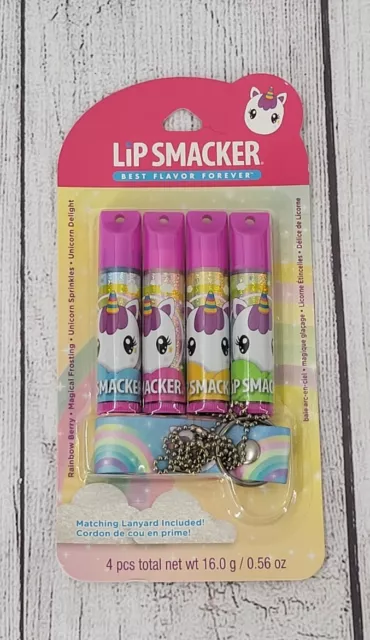 Lip Smacker Flavored Lip Balm Set With Lanyard Unicorn Lip Care to Moisturize...