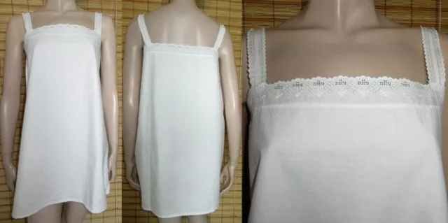 Weisses Nachtkleid - Unterkleid - Spitze - Leinen/Cotton - Antik - Gr. M/L